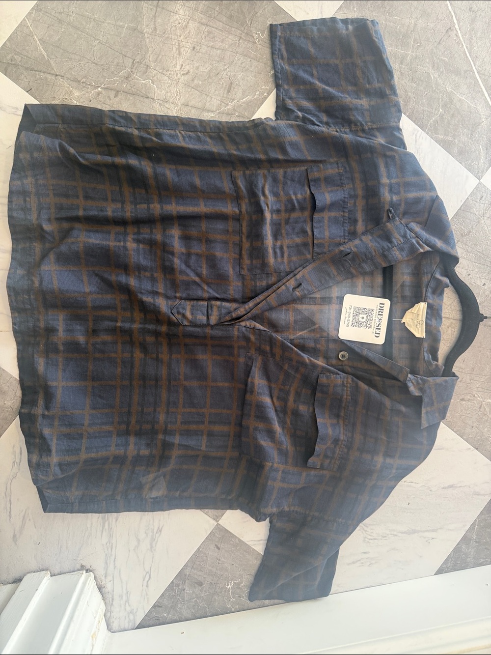 Plaid Button-Up Shirt in Navy and Brown
